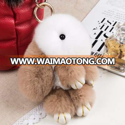 Adorable bunny patten fur car accessory real rex rabbit fur keychains