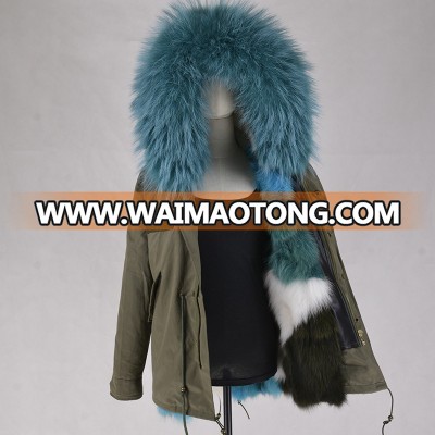 High Quality ladies Military Fashion Raccoon Fur Hooded Parka For Woman