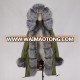 Winter long style army green genuine fox fur hood women parka coat with real fur lining