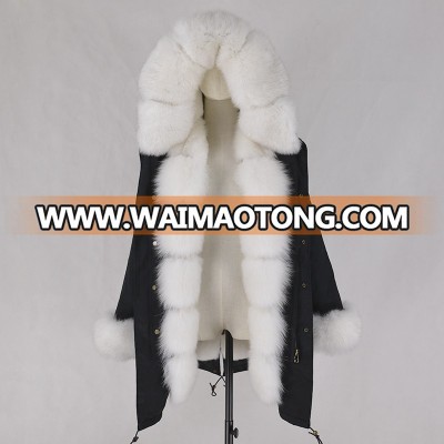 Fox fur hooded parka fur collar coat with removable fur lining