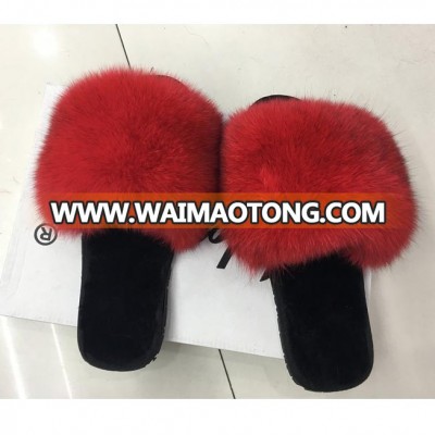 Wholesale Plush Fur Slide sandals/Fox fur Slippers EVA Slide slipper for Winter