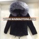 Black Outer Fabric Grey Fake Fur Parka With Real Raccoon Fur Trim